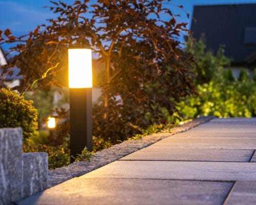 Bollard light illuminating a pathway